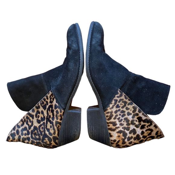 Me Too Zena 9 Black Suede Leopard Animal Print Pull On Ankle Bootie Shoes Sz 11M - Picture 5 of 12
